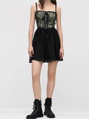 Cider Vintage-Inspired Secret Garden Tapestry Corset Mini Dress